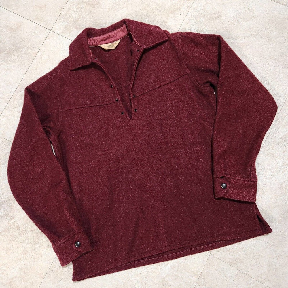 VTG Woolrich Womens M Medium Wool Maroon V Neck‎ Pullover Sweatshirt Jacket